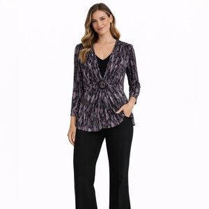 Dressbarn Black and Purple 3/4 Sleeve Top